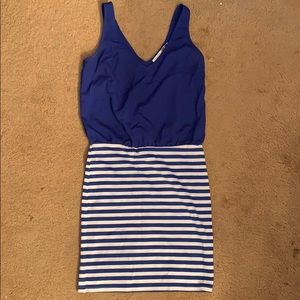 Blue tank top dress with white stripes